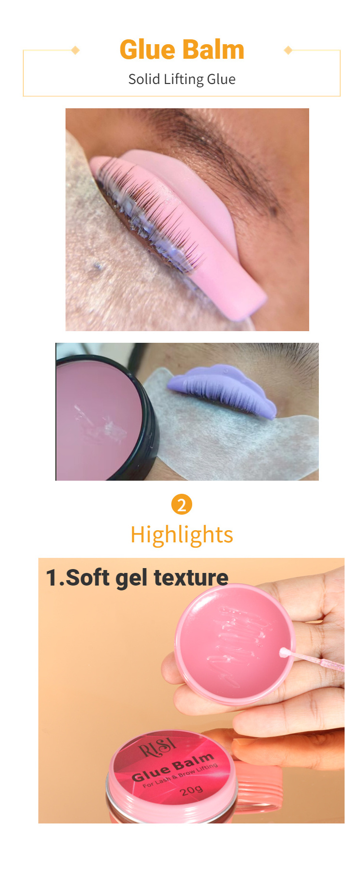 RISI Soft Gel  Strong Fixed Lash Lift Glue Balm Private Label Lash Lifting Adhesive For Perm Glue Balm Lash Glue Wax Balm