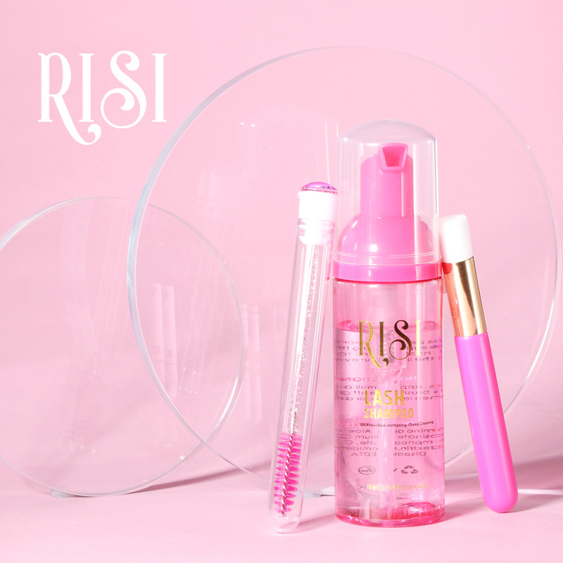 RISI Rose/aloe Fragance Eyelash Extensions Soft Brush Super Gentle Glue Lash Shampoo Kit Anti Bacterial