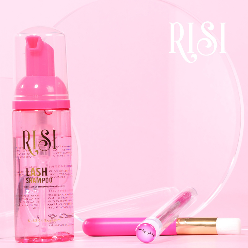 RISI Rose/aloe Fragance Eyelash Extensions Soft Brush Super Gentle Glue Lash Shampoo Kit Anti Bacterial