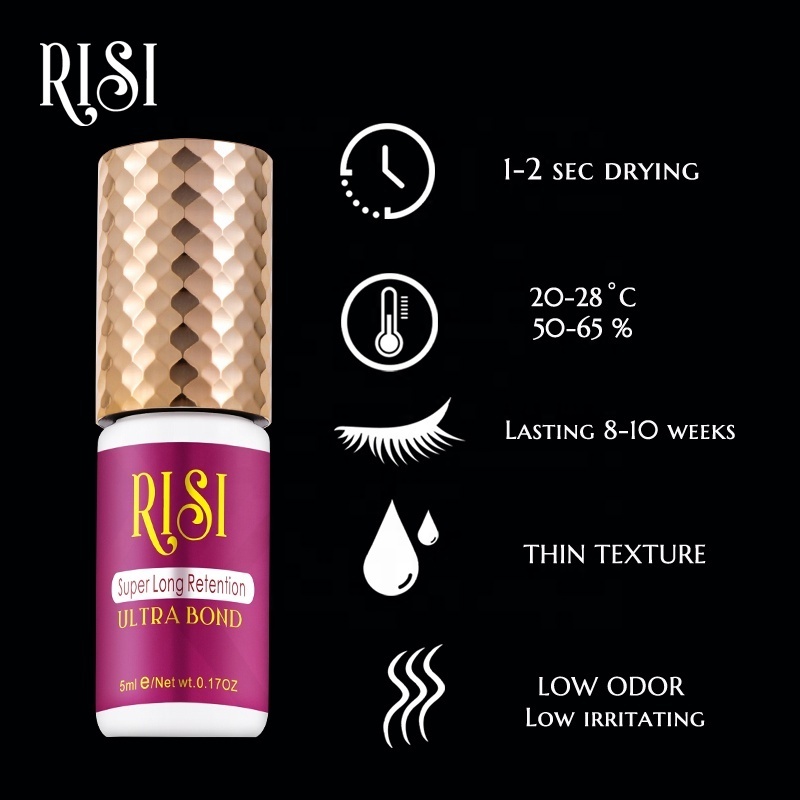 RISI The Best Square Fast Drying Black Oil Resistant Transparent Eyelash Extension Glue Adhesive Oem