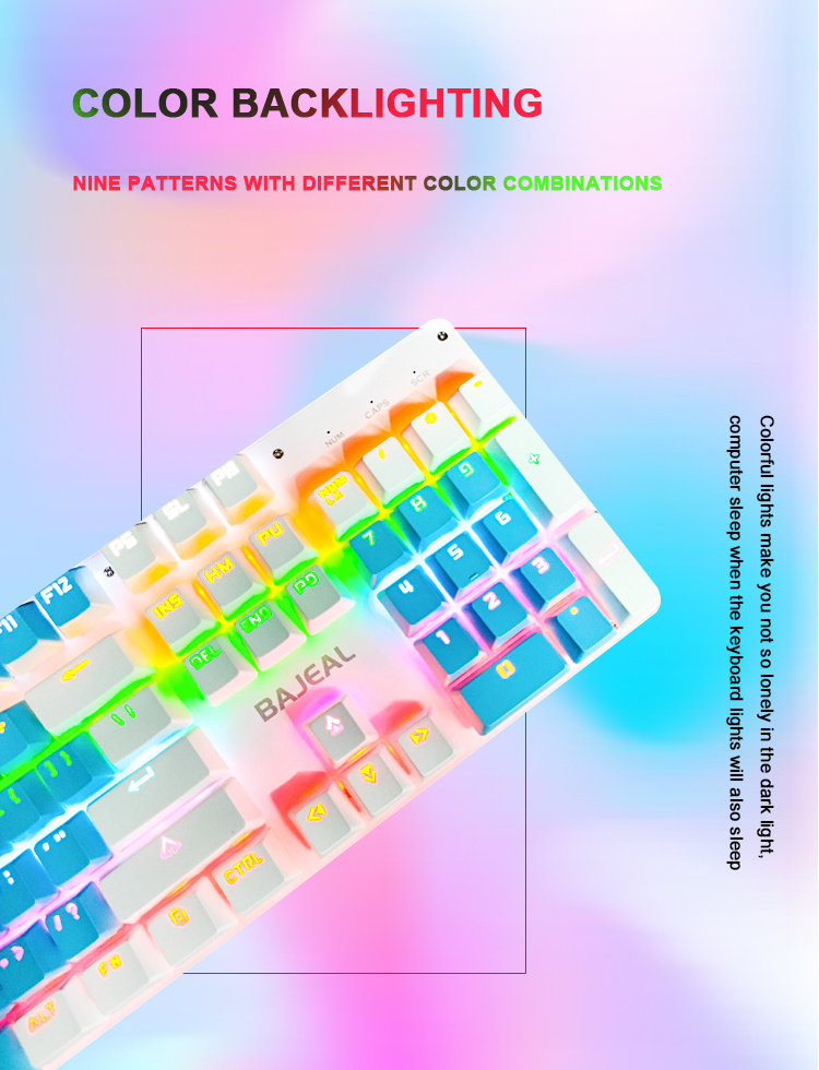 K500 104 keys blue+white gaming keyboard RGB colorful wired red switch gaming mechanical keyboard