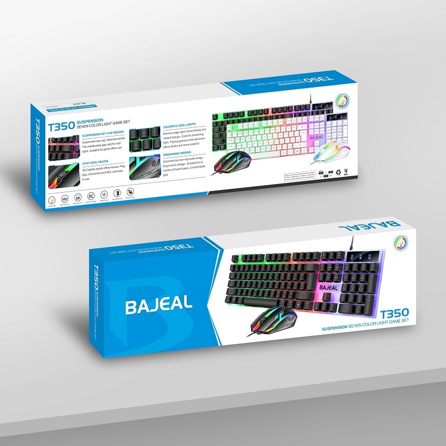 Bajeal T350 LED Light 104 Keys USB Wired Mechanical Feel Gaming Keyboard Mouse Combos