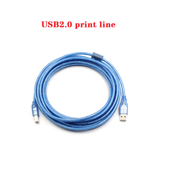 Square port transparent blue USB2.0 printer data cable usb print line AM to BM Extension cord with magnetic ring Shield