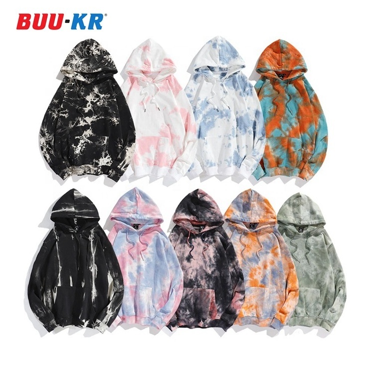 Buker 300Gsm Blank Oversized Custom Logo Gym Sublimation Printed Polyester Men Tie Dye Hoodies