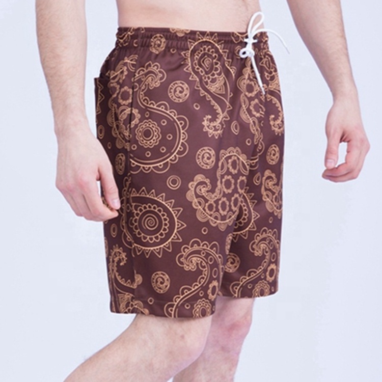 Buker Polyester Breathable Red Custom Mens Mesh Paisley Bandana Printed Shorts With Side Pockets Rear Pocket