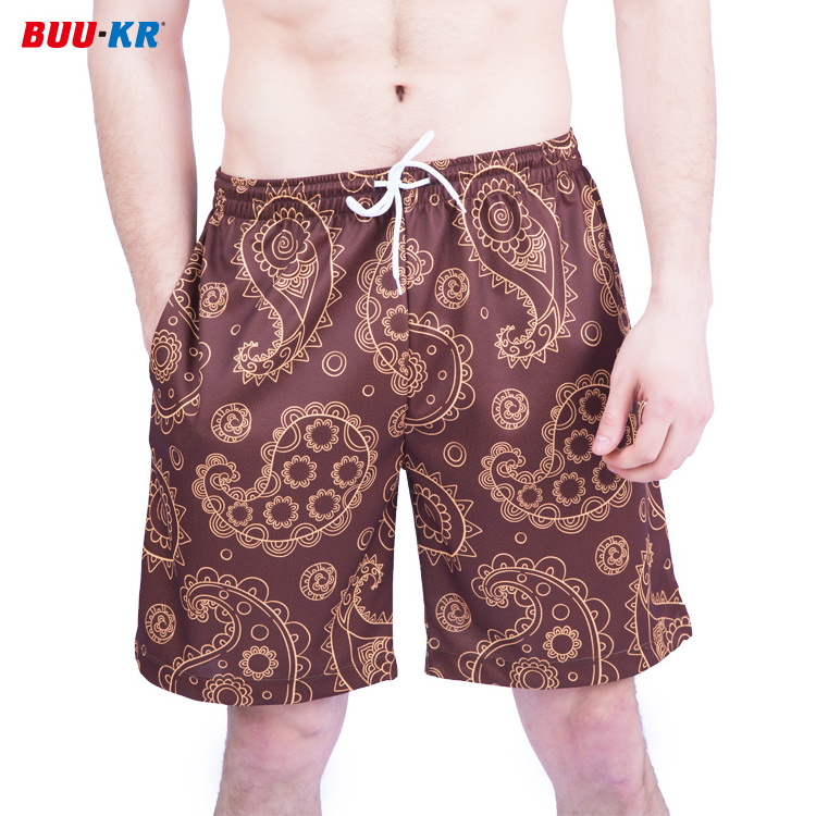 Buker Polyester Breathable Red Custom Mens Mesh Paisley Bandana Printed Shorts With Side Pockets Rear Pocket