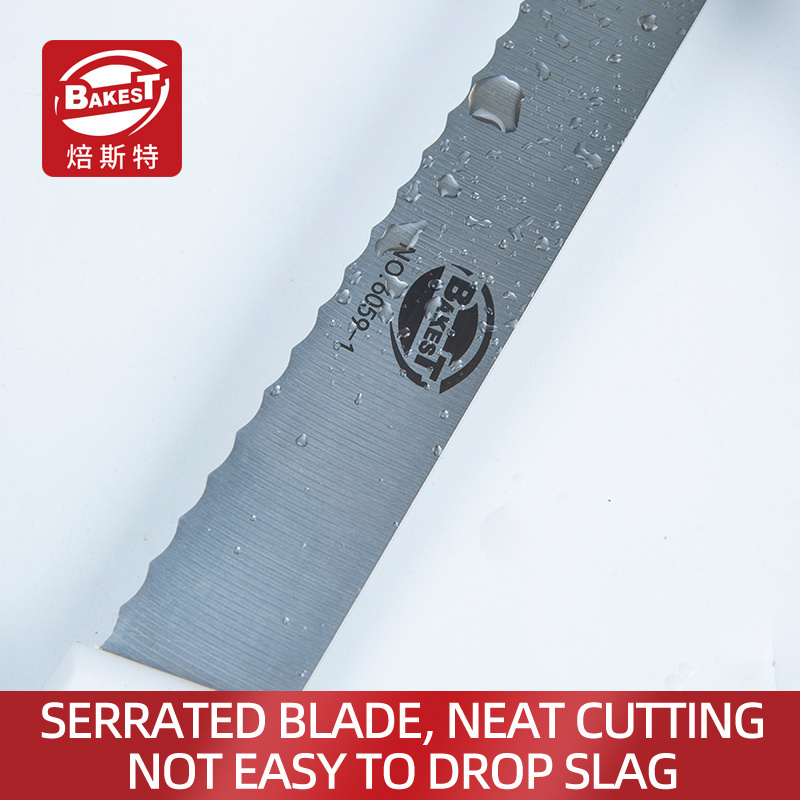 BAKEST Custom Logo Long Bread Knife 10 12 14 inch Stainless Steel Serrated Blade Toast Ham Cake Knife With Plastic Handle