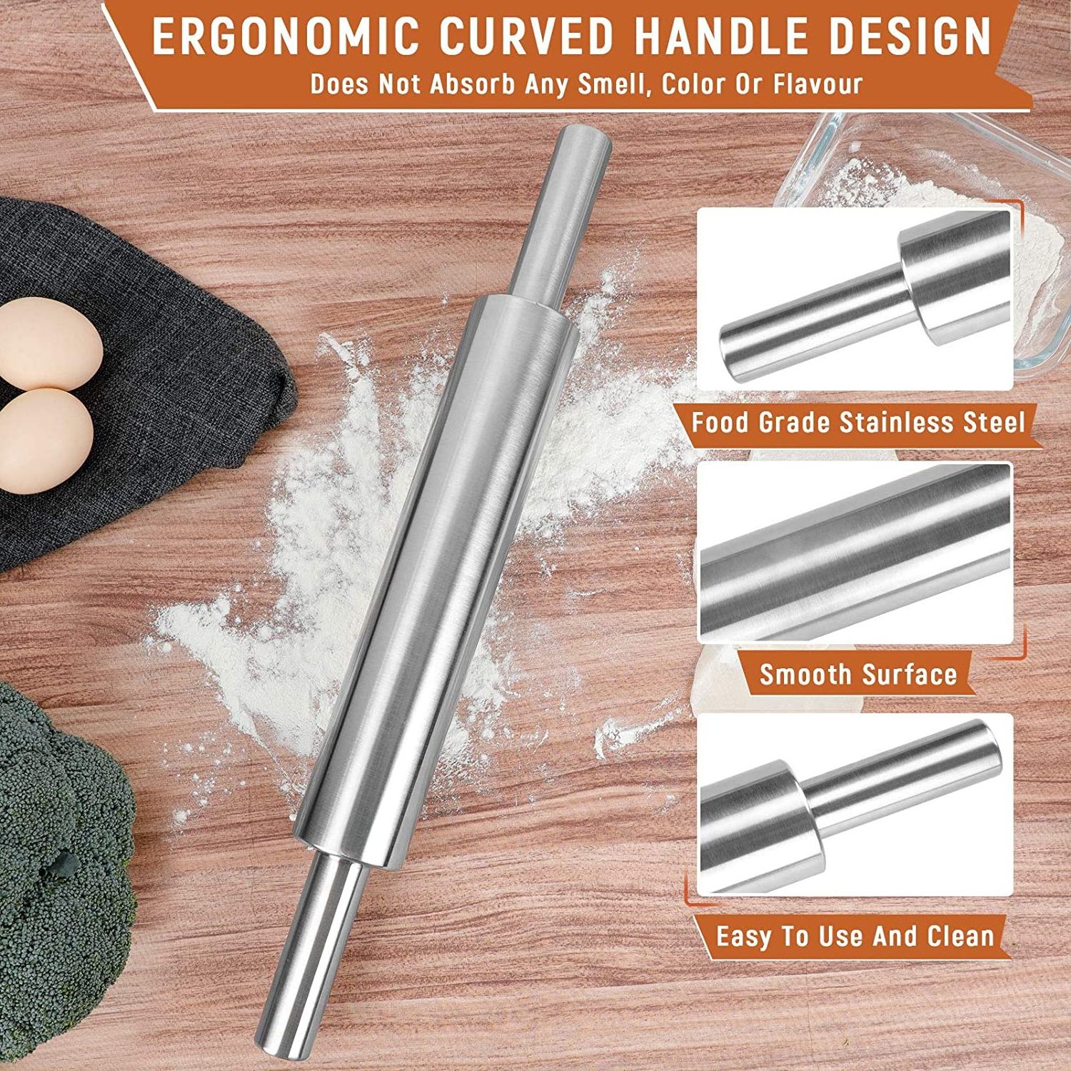 Bakest  Small Cylinder Stainless Steel Rolling Pin Pastry Crust Noodles Dough Rolling Pin