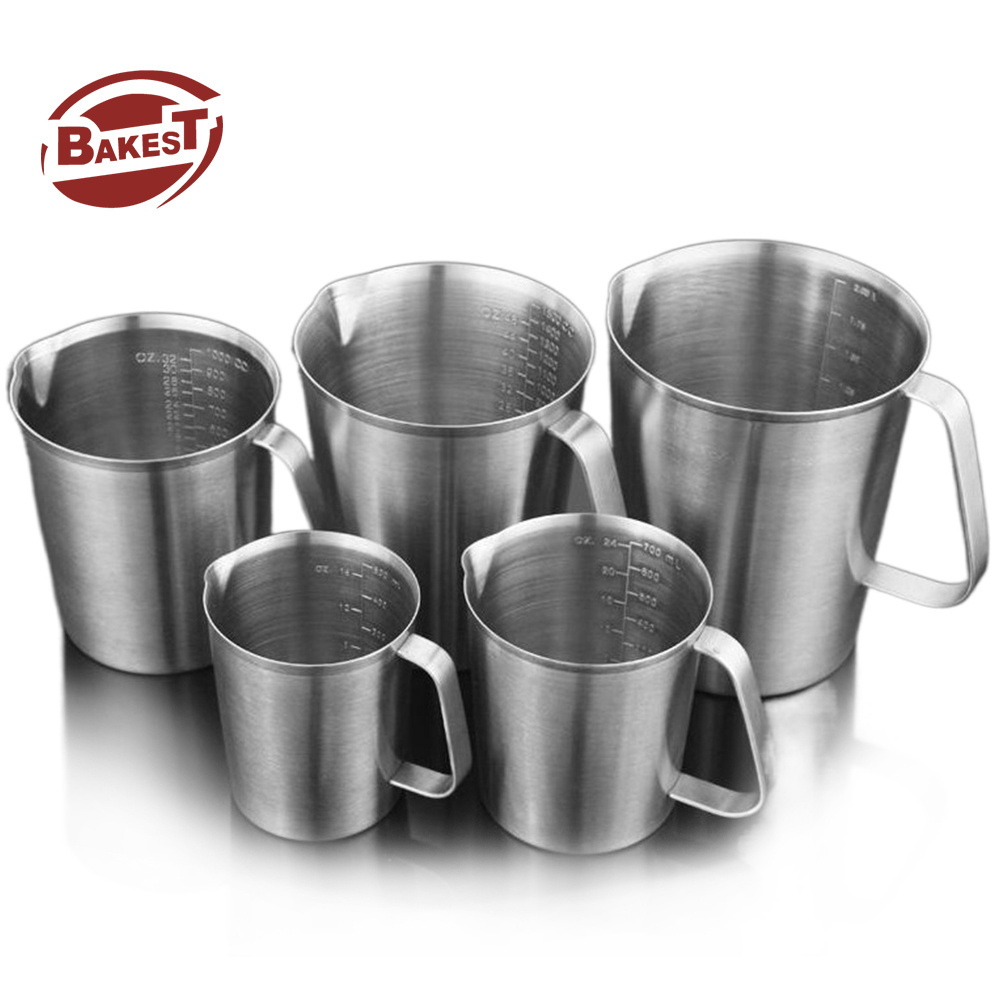 BAKEST Large 304 Stainless Steel Measuring Jug with Scale 2000-500ml / 18~64oz Capacity Barista Tools Espresso Milk Cup Pitcher