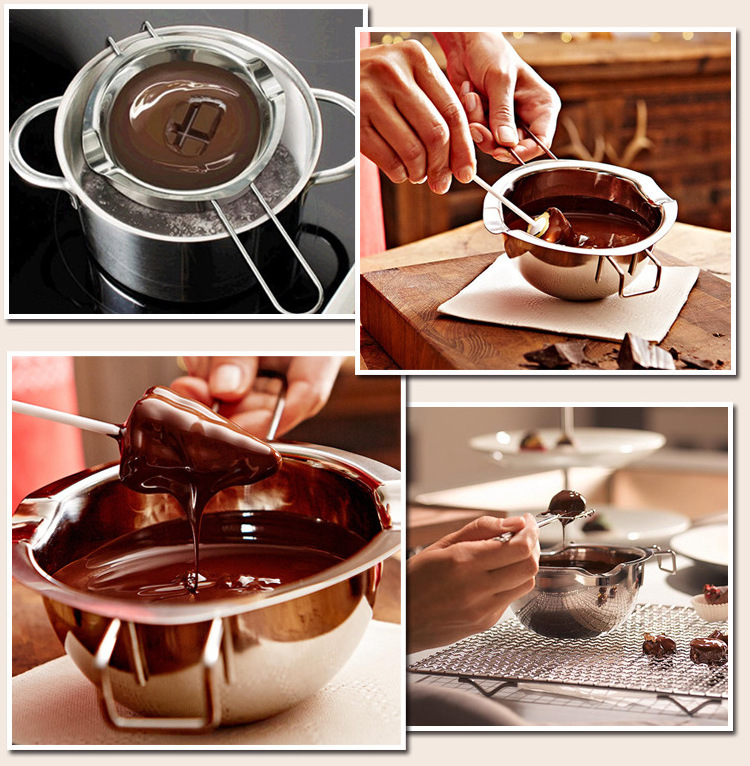 DIY Chocolate Melting Pot Butter Heating Warmer Bowl Fondue Candy Pot Stainless Steel Chocolate Melting Bowl With Long Handle