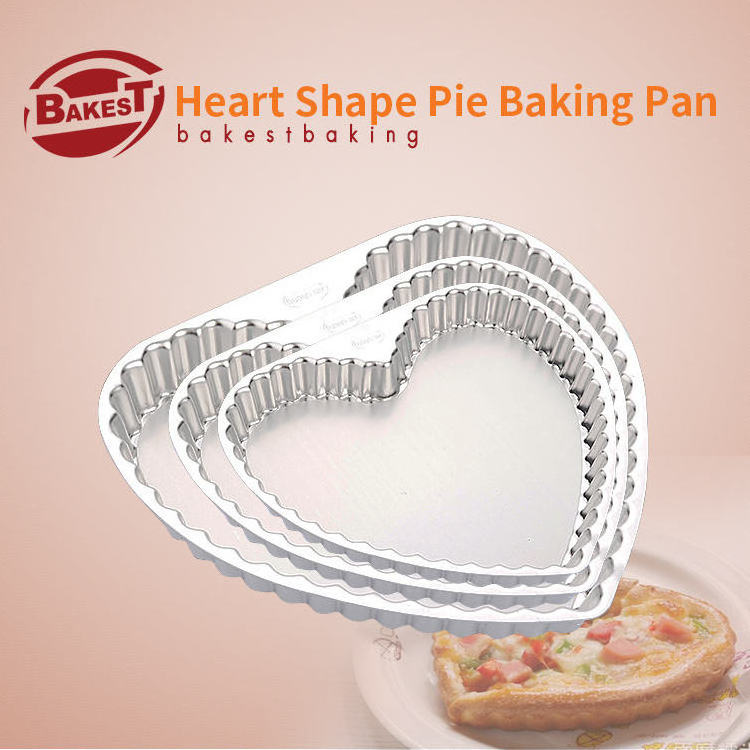 Bakest Fluted Heart Shape Pizza Pan Non Stick Fluted Fixed/Removable Bottom Oven Baking 6'8'10' Inch Fruit Tart Pie Pan Mold