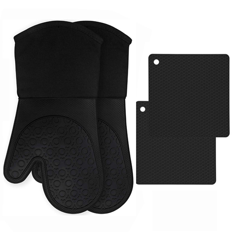 Extra Long Professional Heat Resistant BBQ Or kitchen Grill glove double Oven Mitt BBQ Grill Oven Silicone Gloves