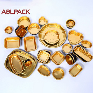 Black Gold Series Aluminum Foil Plate for baking/food 50ml-5000ml Aluminum Foil Container Mould with plastic lids