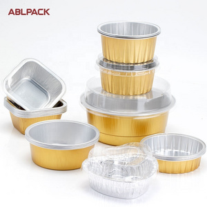 ABLPACK baking mold take away food package Gold color smooth wall disposable aluminum foil containers with lids