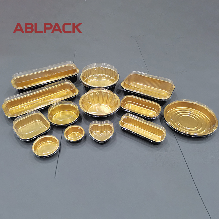 Black Gold Series Aluminum Foil Plate for baking/food 50ml-5000ml Aluminum Foil Container Mould with plastic lids