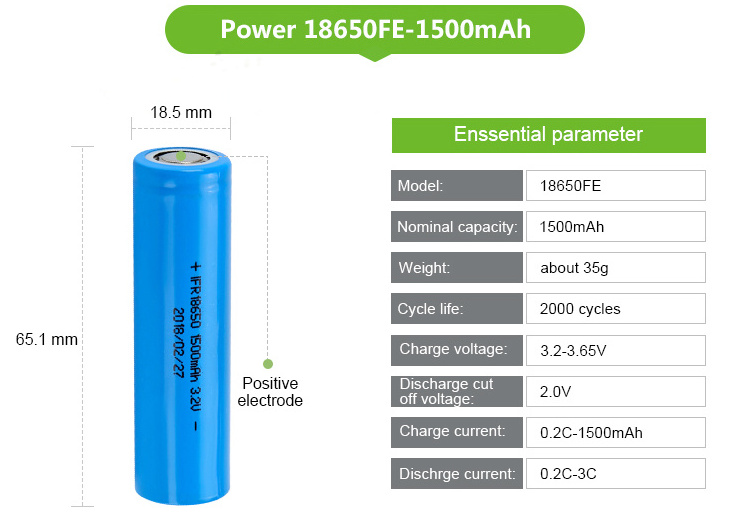 IFR 18650e 18650 3.2v lifepo4 1500mah battery cells in rechargeable battery