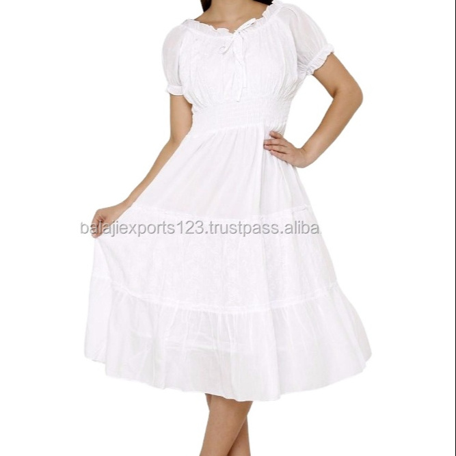 Hot Selling Dress Cotton Umbrella Dress White Cotton Lace Embroidery Dress Resort Wear for Women At Market Price