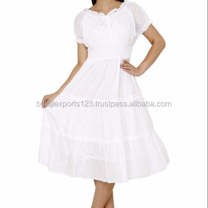 Hot Selling Dress Cotton Umbrella Dress White Cotton Lace Embroidery Dress Resort Wear for Women At Market Price