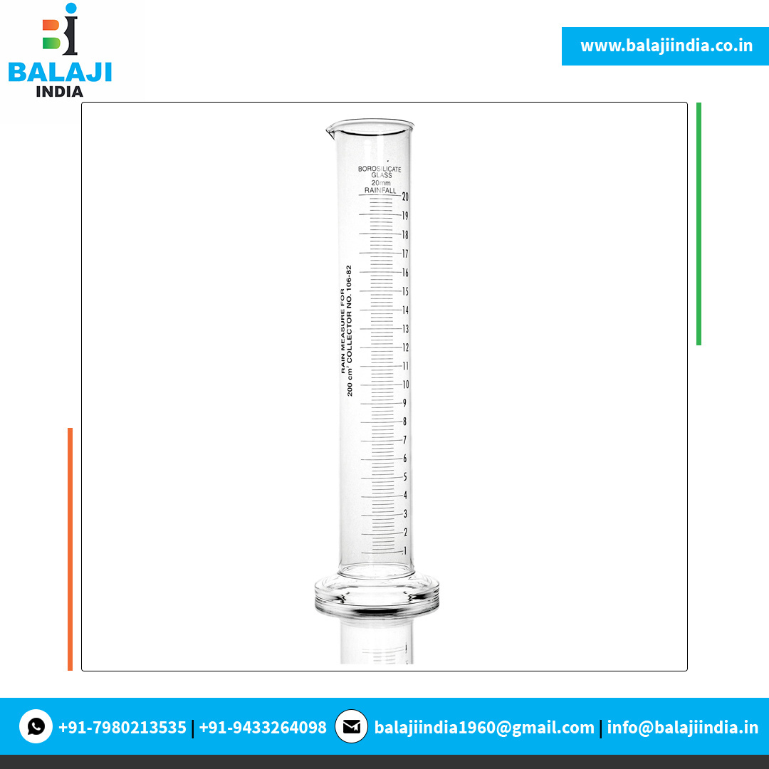 Indian Manufacturer of Best Quality Lab Supplies Borosilicate Glass Rain Measure Cylinder for Perform Test in Laboratory Use