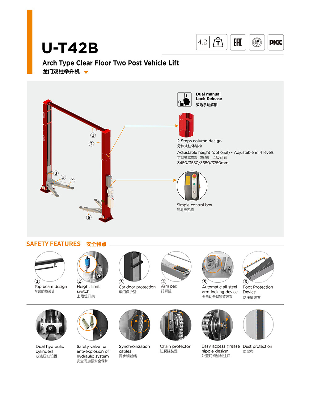 mechanical auto garage clear floor two post car lift hydraulic car lift 2 post 4 ton 2 post car lift for workshop equipment