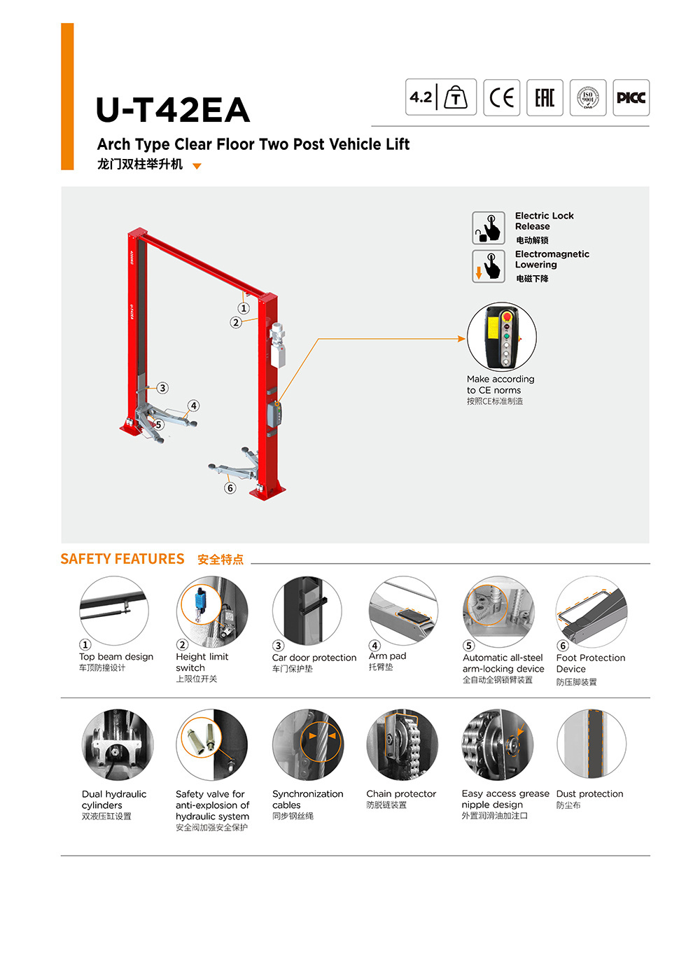 4 ton 2 post car lift for workshop equipment hight quality vehicle equipment two post car lift hydraulic car lift 2 post