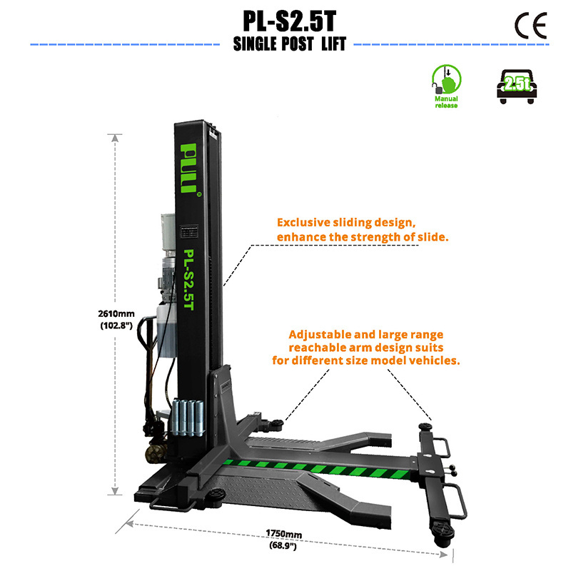 2.5 Ton Movable Single Post Lift Hydraulic Lift Car Hoist Auto Elevator Vehicle Lifter With CE Hydraulic Single Post Car Lift Eq