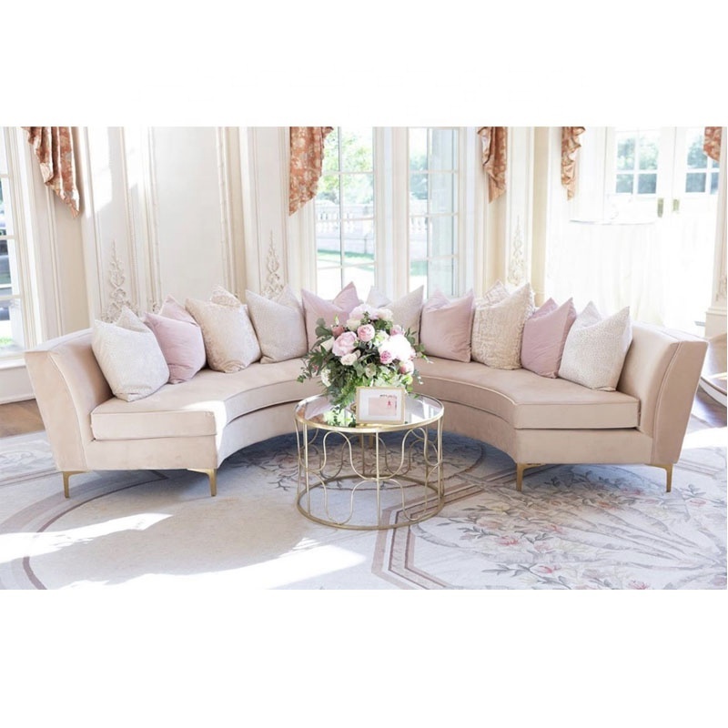 Large C shape wedding event rentals sofa three seat velvet steel wedding sofa