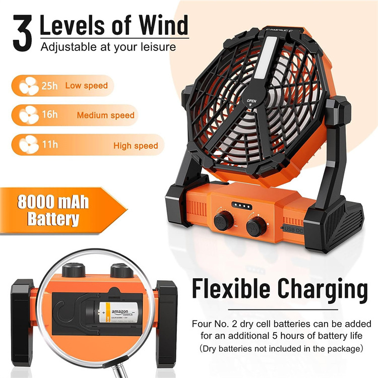 Camping Fan with Led Lantern 8000Mah Chargeable Y-Shaped High-Brightness Led Lamps Outdoor Tent Fan