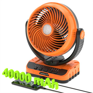 40000mAh Automatic Oscillation Camping Fan For Tent Standing Hurricane Emergency Desk Camping Fan And Led Light