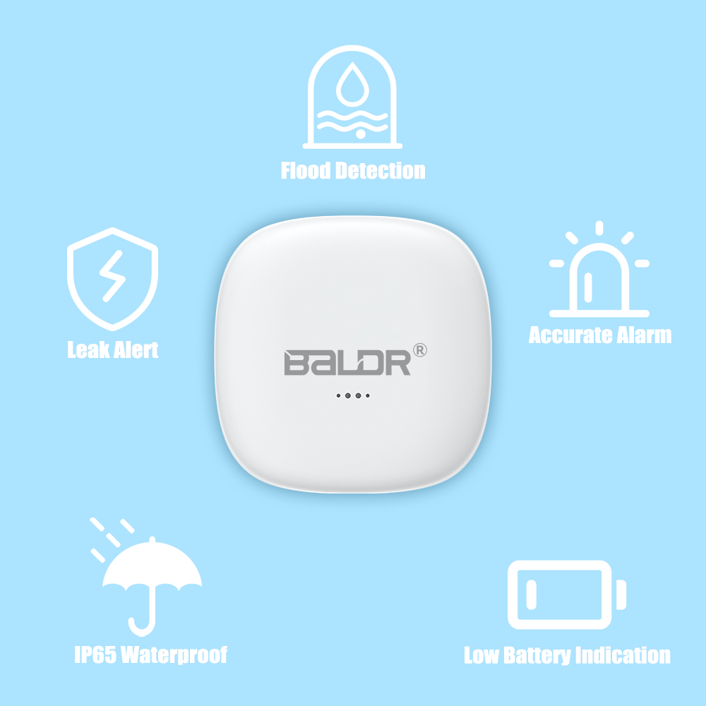 Water Sensor Alarm Home Pool Alarm Waterproof IP65 Water Leakage Flooding Sensor Low Battery Reminder Water Leak Detector