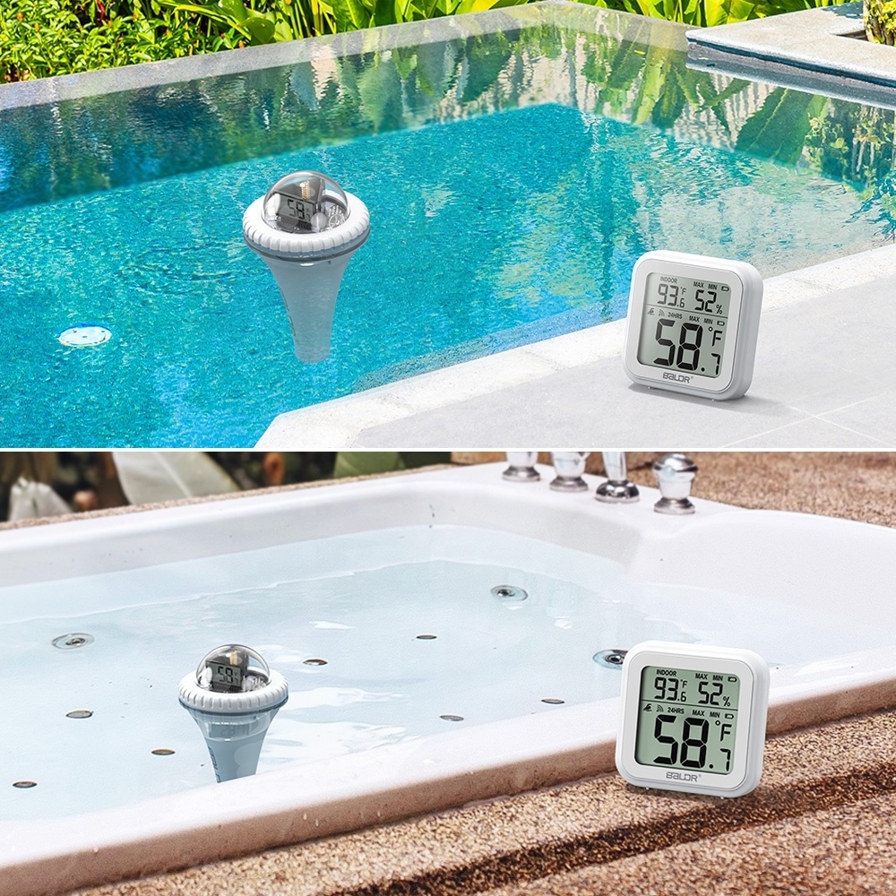 BALDR Digital Pool Thermometer Water Temperature Monitor Swimming Pool Indoor Thermometer Hygrometer Water Sensor