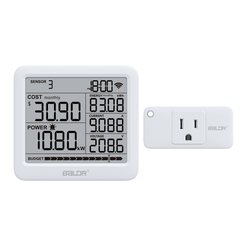 Smart WiFi Watt Meter Plug-in US Socket Power Meter with Large Display Hub Overload Protection Electrical Energy Monitor