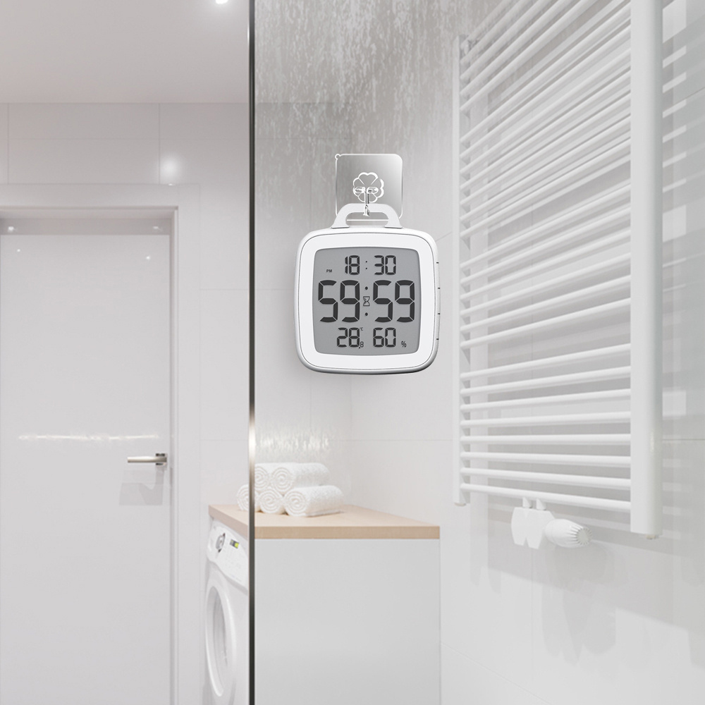 BALDR Touch Button Bathroom  Wall Clock with Countdown Timer Temperature and Humidity Display Hanger Included Enjoy Shower Time