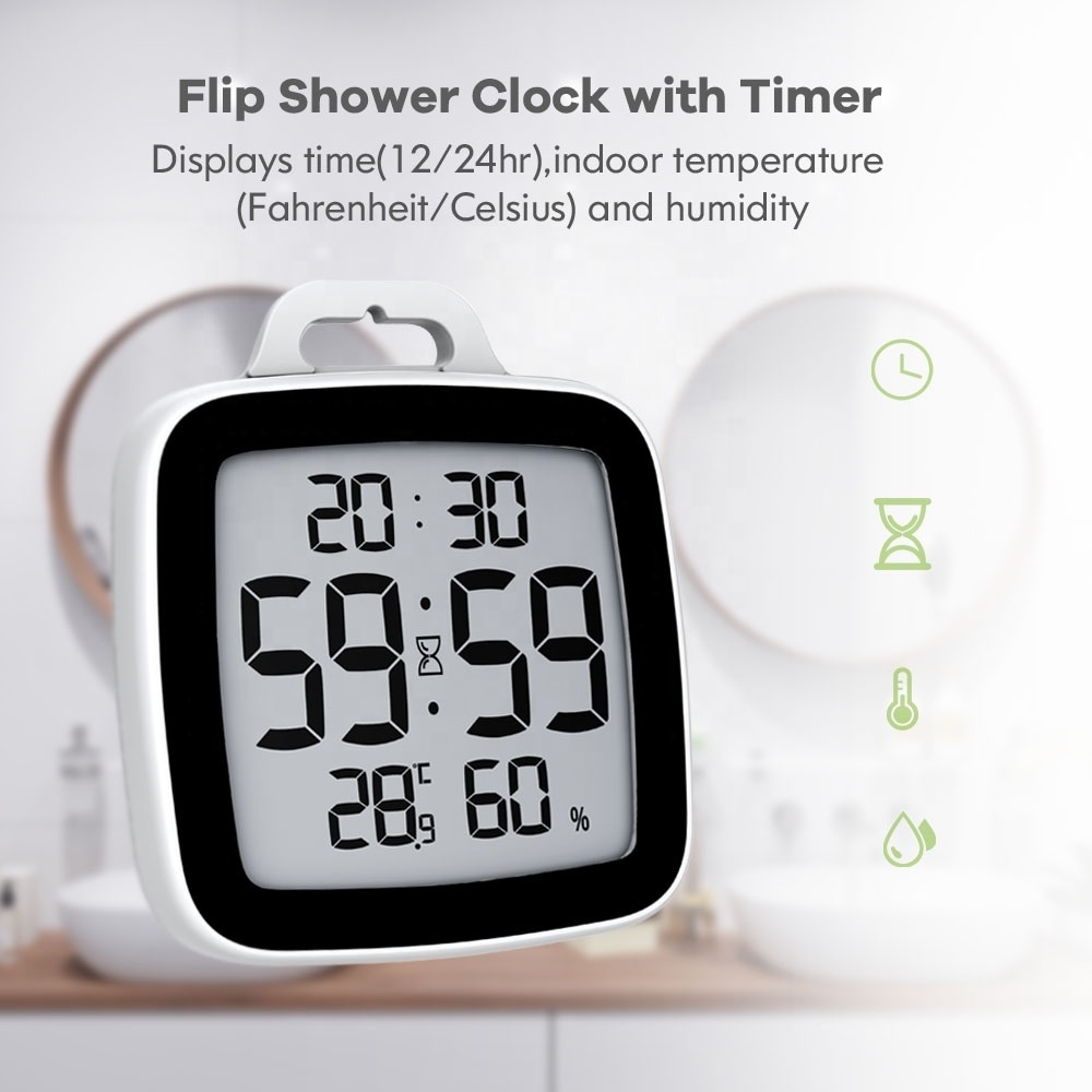 BALDR B0008 Touch button Bathroom Waterproof  Shower Clock Countdown Timer for kitchen Indoor Thermometer Hygrometer Wall clock