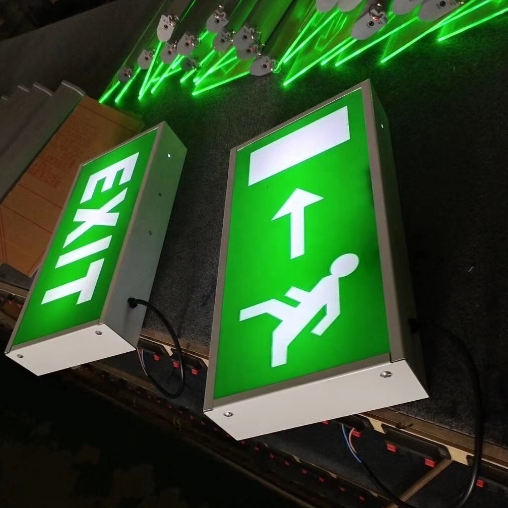 Automatic rechargeable battery backup wall escape man fire safety box corridor led emergency exit sign light