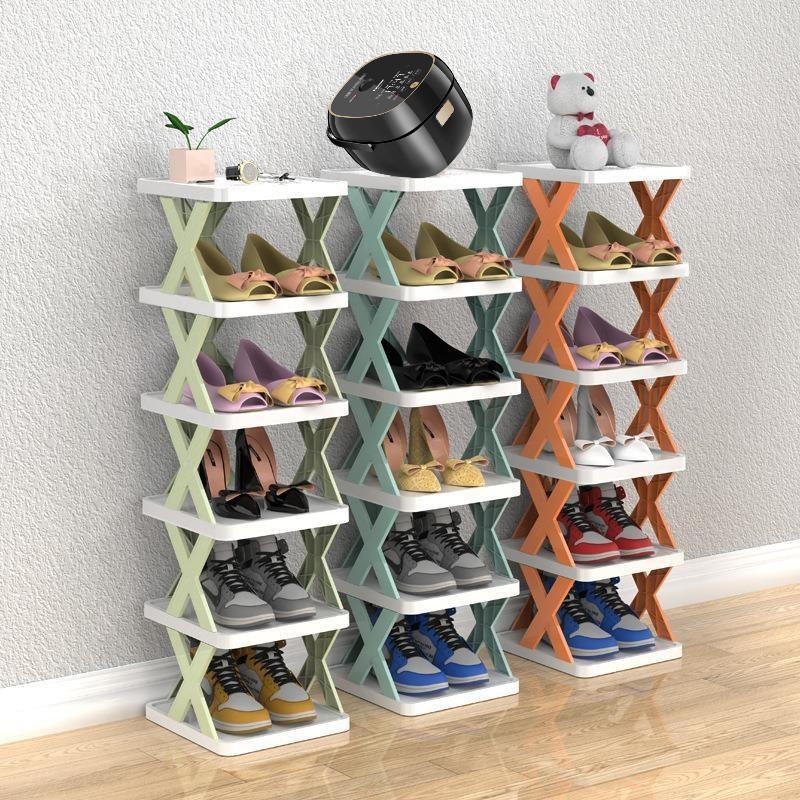 Goodseller Household simple slippers rack multi-layer space saving free installation of dustproof folding plastic shoe rack