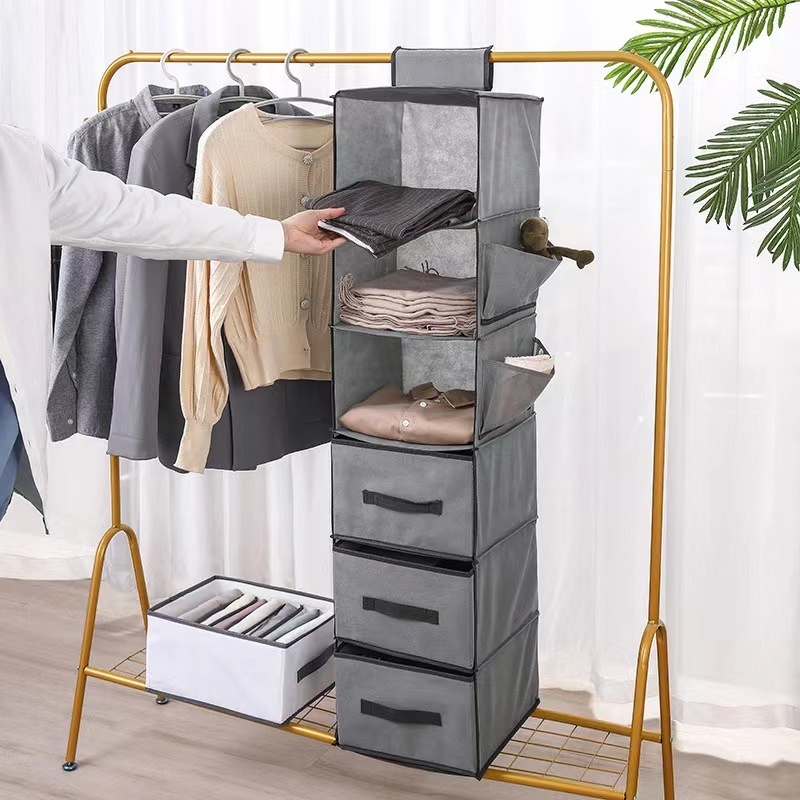 Goodseller 6-Shelf Hanging Clothes Storage Box Collapsible Accessory Shelves Hanging Closet Organizer