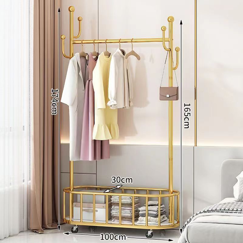 Goodseller Floor Hanging Gold Luxury Metal Living Room Movable Tree Stand Home Storage Organization Clothes Coat Rack With Wheel