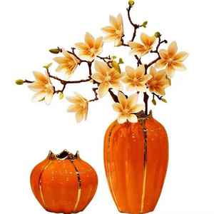 Goodseller luxury ceramic homedecor vase porcelain gold plated and orange color vase christmas pumpkin vase for table popular