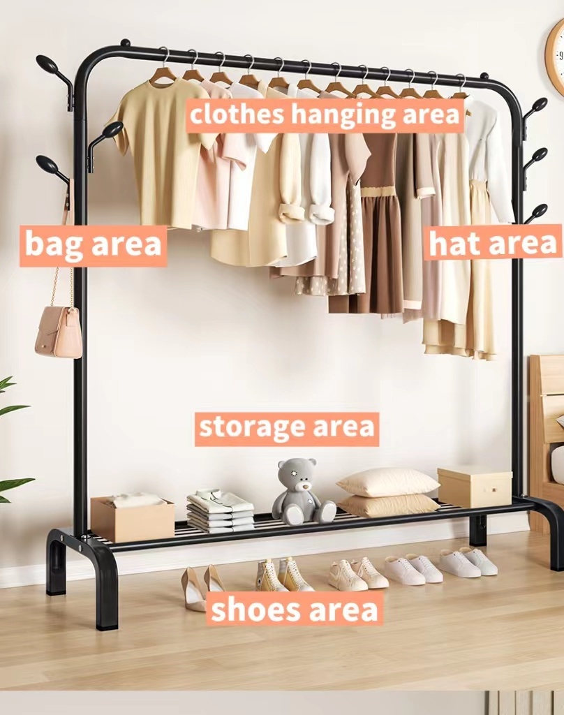 Goodseller White and entryway free standing tree hanging bag hat jacket umbrella metal clothes hanger stand with shoe rack