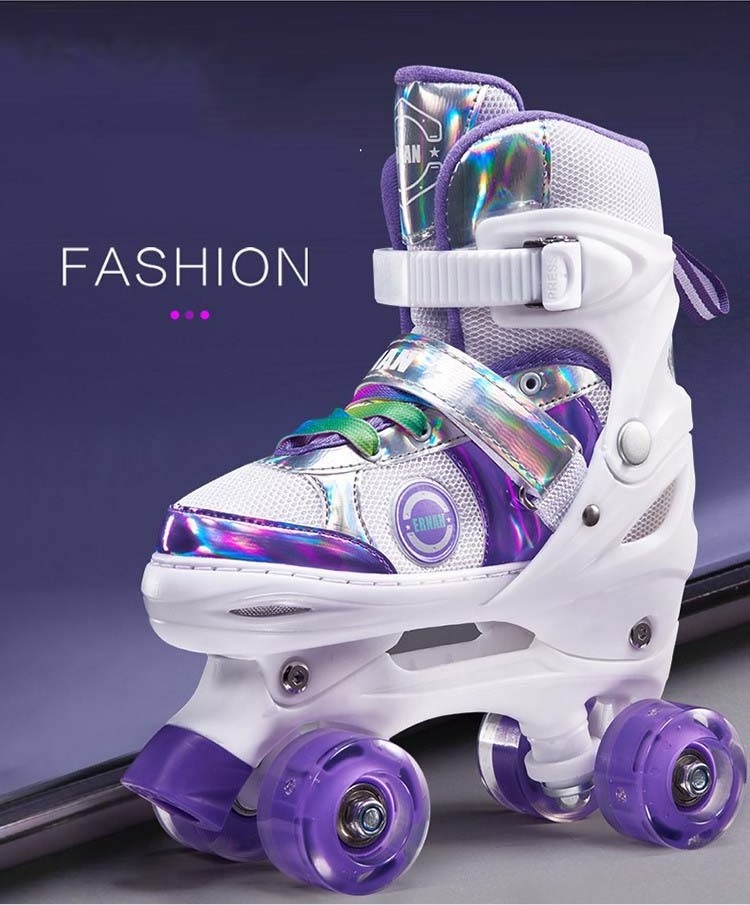 Cute Design Quad Rainbow Unicorn 4 Size Adjustable Ice Skate Light up Roller Skates for Girls Boys for Kids