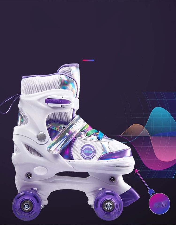 Cute Design Quad Rainbow Unicorn 4 Size Adjustable Ice Skate Light up Roller Skates for Girls Boys for Kids