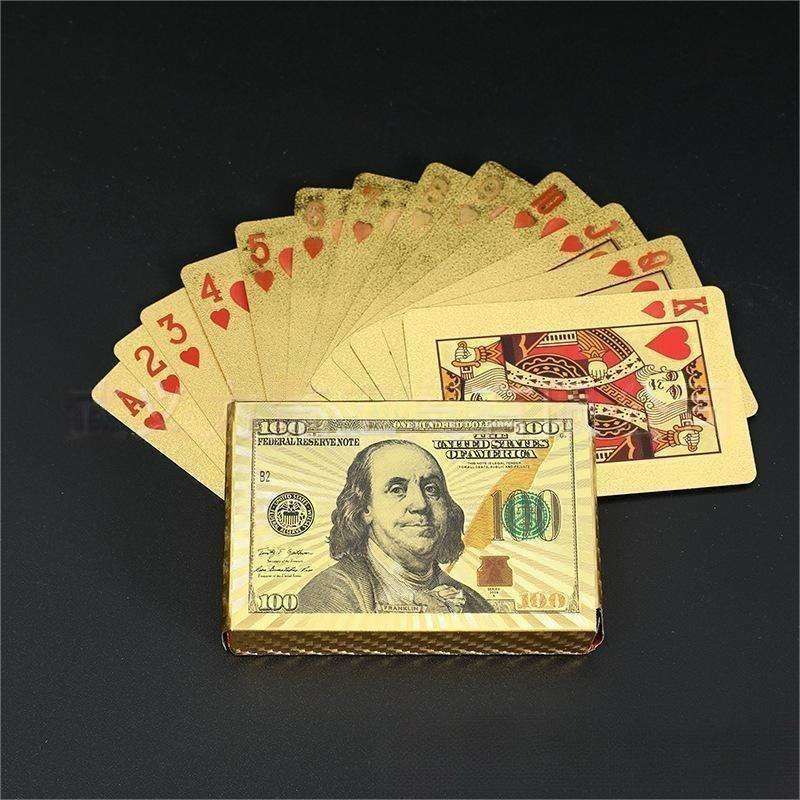 Cool Waterproof 100 USD Dollar Design 24k Gold Poker Playing Cards for new gambling game enjoymentor wedding gifts