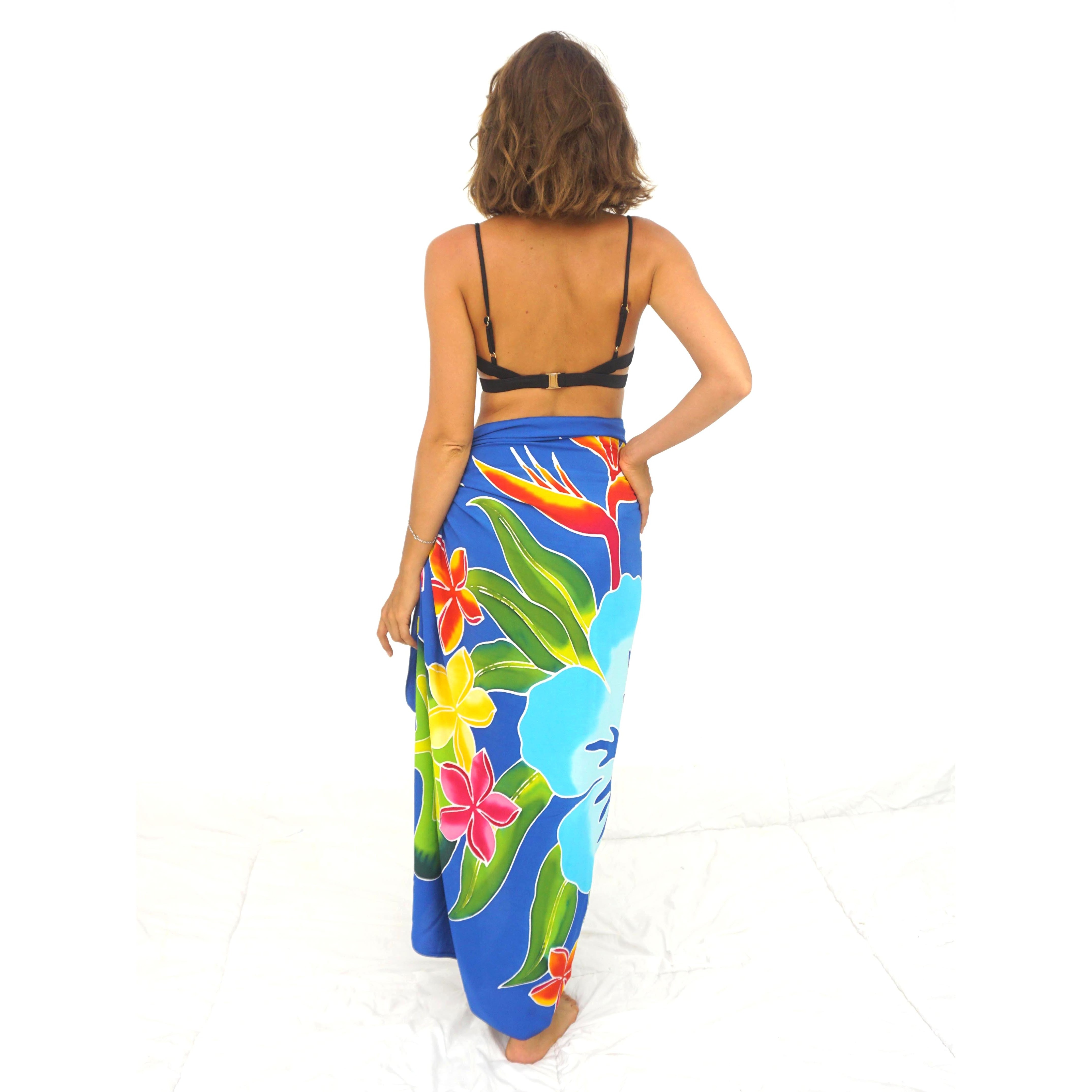 Hand-Painted Hawaiian Sarongs 100% Finest Quality Rayon Pareo Custom Wholesale Beachwear Cover-Up with Floral Pattern