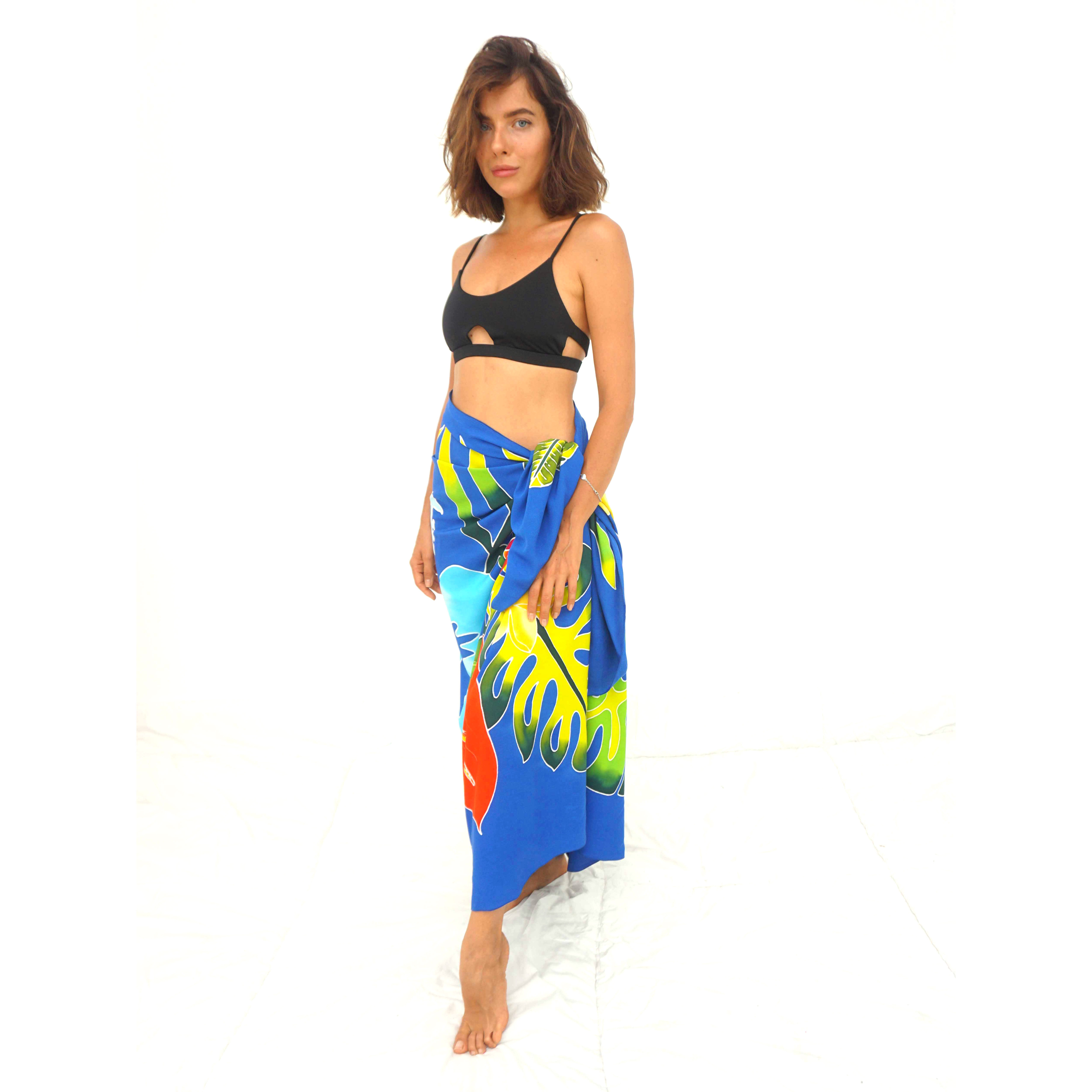 Hand-Painted Hawaiian Sarongs 100% Finest Quality Rayon Pareo Custom Wholesale Beachwear Cover-Up with Floral Pattern