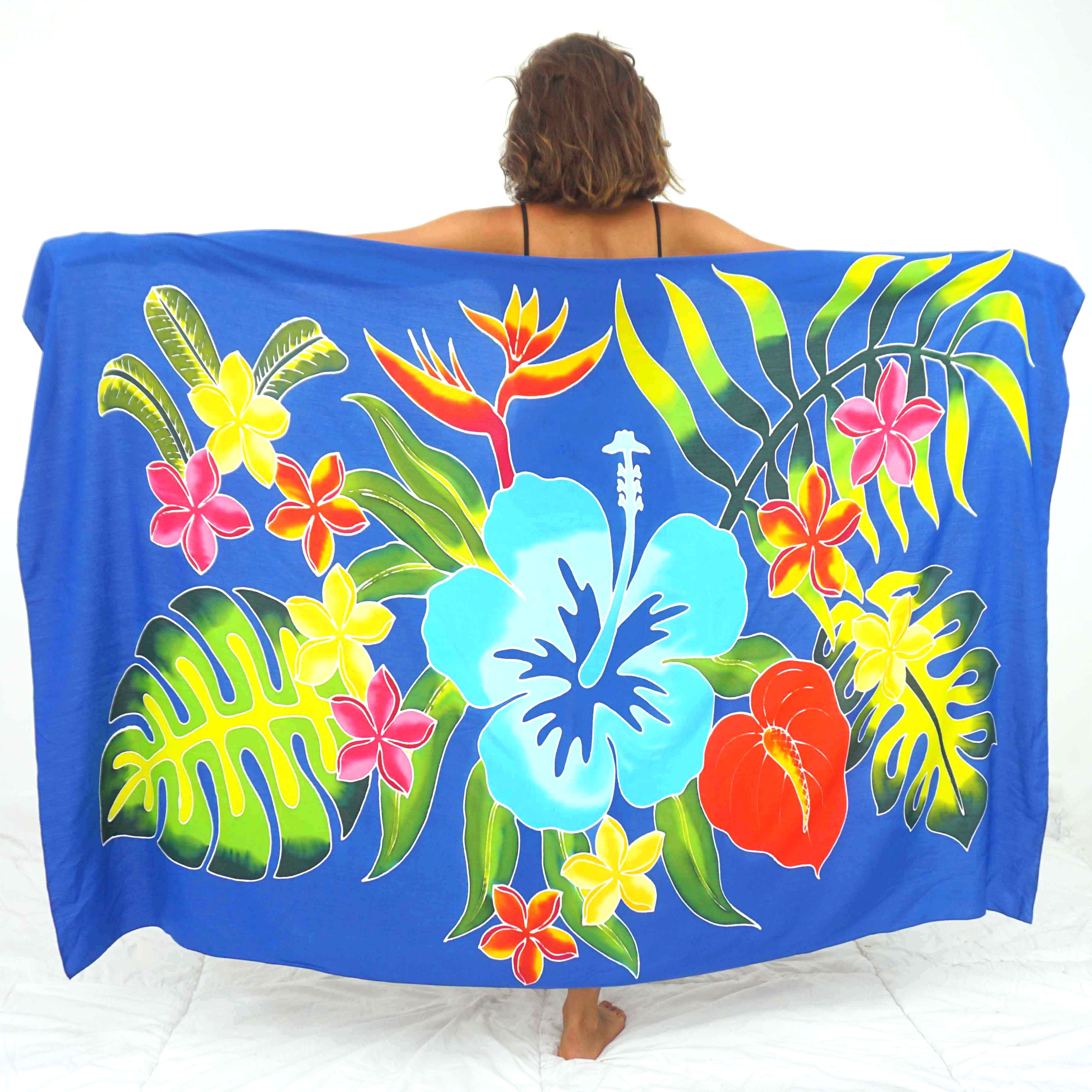 Hand-Painted Hawaiian Sarongs 100% Finest Quality Rayon Pareo Custom Wholesale Beachwear Cover-Up with Floral Pattern