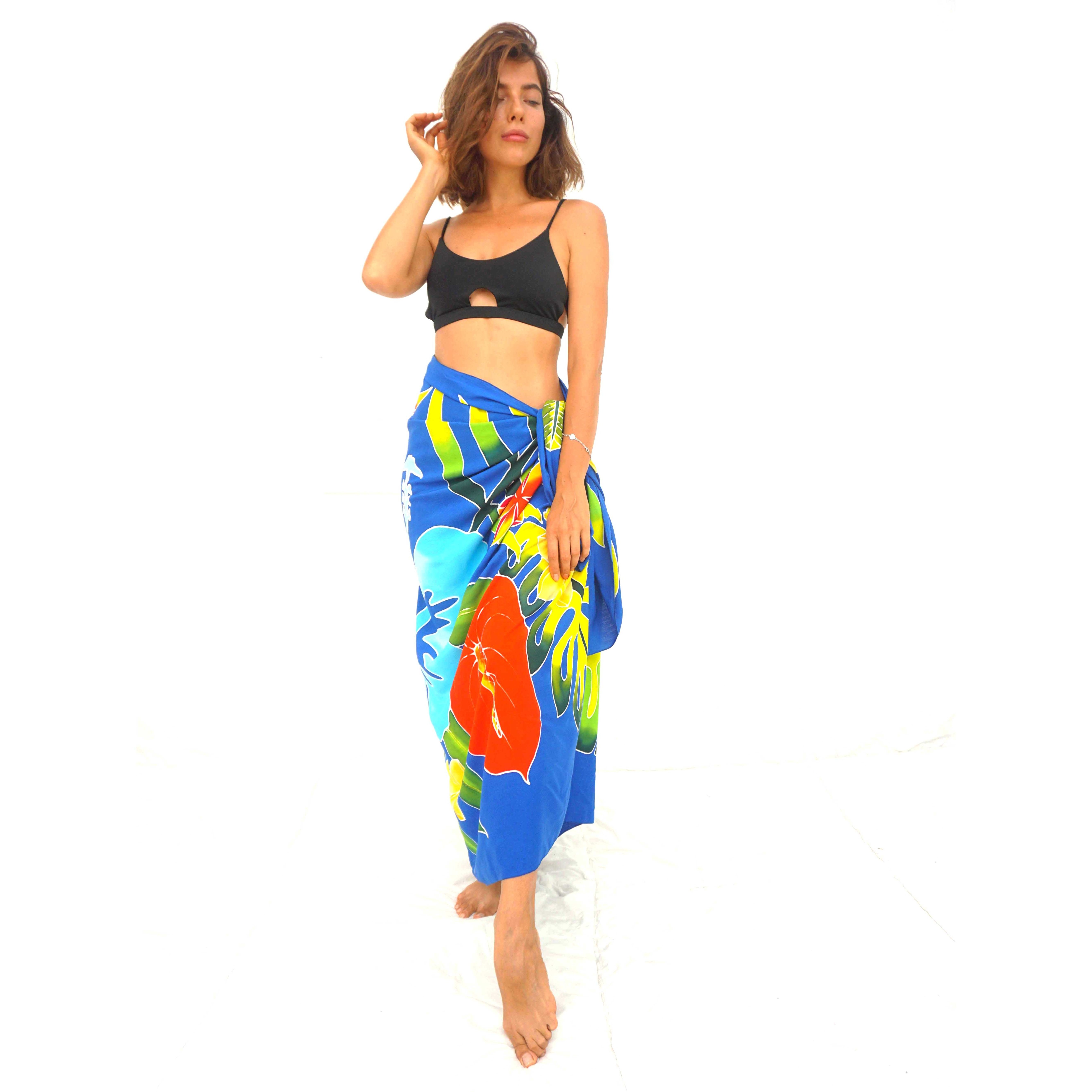 Hand-Painted Hawaiian Sarongs 100% Finest Quality Rayon Pareo Custom Wholesale Beachwear Cover-Up with Floral Pattern