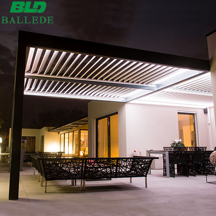 Outdoor patio roof motorized sun shade aluminium pergola with side screen