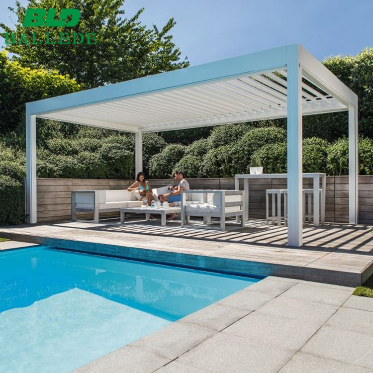 Garden building aluminum pergola roof louver garden pavilion gazebo outdoor 3x4 with glass sliding door