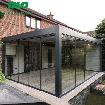 Garden building aluminum pergola roof louver garden pavilion gazebo outdoor 3x4 with glass sliding door